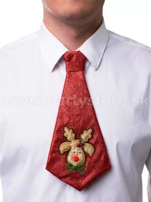 Viazanka - VIANOČNÁ - trblietavá so sobom, červená