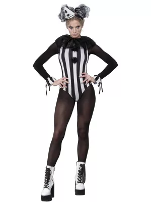 Kostým - KLAUN FEVER VINTAGE PIERROT - čierno biely s klobúkom, dámsky