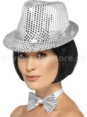 Klobúk - TRILBY FLITER - strieborný, lesklé flitre, unisex
