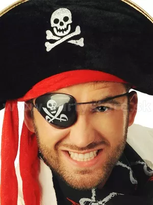 Klapka na oko - PIRÁT CALICO JACK - čierna s bielou potlačou, plast
