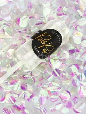 Konfety vystreľ. - PUSH POP ! - trblietavé, dúhové priemer 15 mm