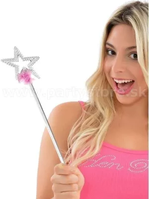 Palička čarovná - MAGICKÁ HVIEZDA - strieborná s ružovým marabou