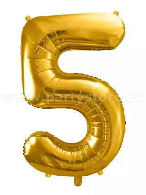 Balón - ČÍSLICA 5 - výška 86 cm, zlatý, fólia