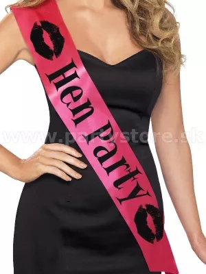 Šerpa - HEN PARTY - tmavoružová čierna potlač 156 x 9,5 cm