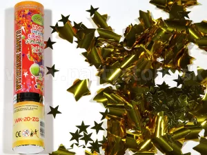 Konfety vystreľovacie - ZLATÉ HVIEZDY - zlaté, dĺžka 20 cm, fólia, 1 ks