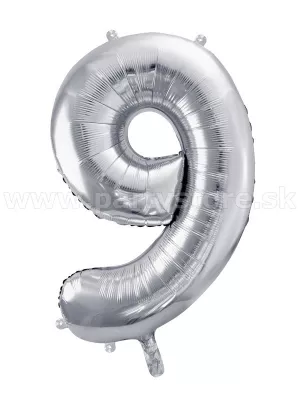 Balón - ČÍSLICA 9 - výška 86 cm, strieborný, fólia