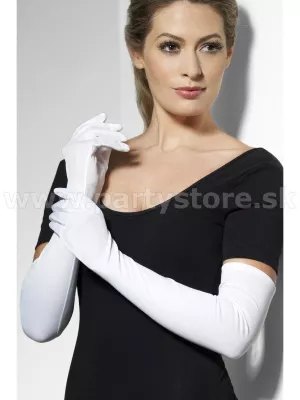 Rukavičky - JERSEY - biele, dlhé 53 cm, dámske
