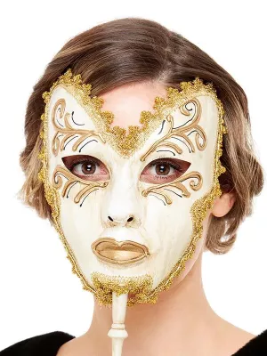 Maska - VENETIAN GIULIETTA - béžová s paličkou, dámska