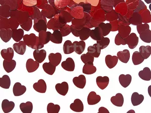 Konfety - SRDIEČKA - červené, 10mm, metalizovaná fólia, 30 gramov