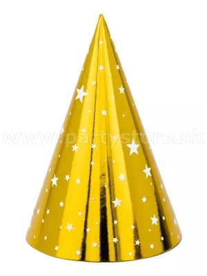 Klobúčiky - METALLIC STARS - výška 16 cm, zlaté, 6 ks, papier