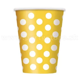 Poháre - RETRO BODKY - žlté s bielymi bodkami, 355 ml, bal. 6 ks