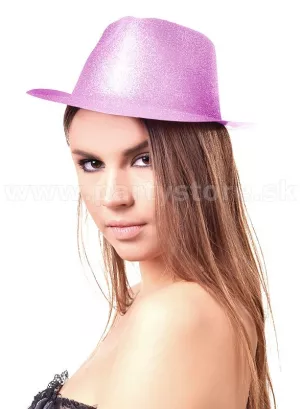 Klobúk - GANGSTER GLITTER - svetloružový, trblietavý, plast