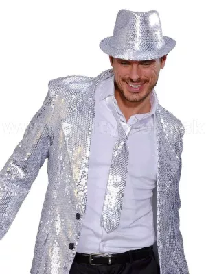 Viazanka kravata - RETRO CHIC - KOMBI - strieborná , dlhá 145 cm, satén