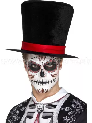 Klobúk cylinder - DIA DE LOS MUERTOS - čierny s červenou stuhou