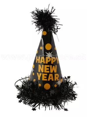 Klobúčik - HAPPY NEW YEAR - čierny, výška 18 cm, 1 kus, papier