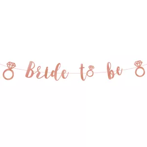 Banner - BRIDE TO BE - ružovo zlatý, 17 x 150 cm, metalizovaný