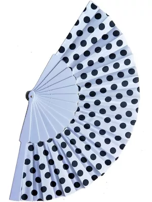 Vejár prenosný skladací - BODKOVANÝ - biely s čiernymi bodkami