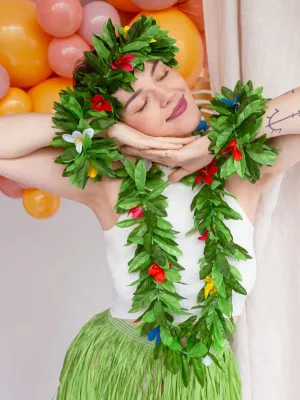 Havajská súprava 4 dielna - TROPIC POLYNESIA - zelený, kvetinový