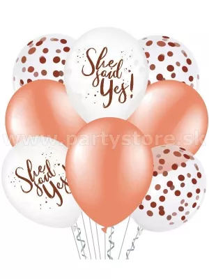 Balónová kytica 30 cm - SHE SAID YES! - POVEDALA ÁNO! 8 ks
