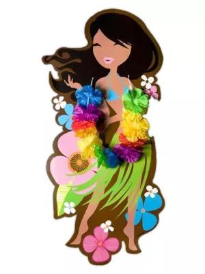 Dekorácia na zavesenie - HAWAIIAN GIRL - 27 x 57 cm s vencom, kartón