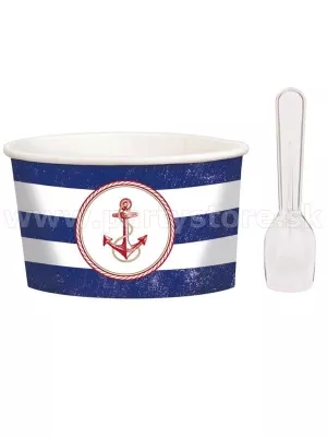 Kelímky - LODNÁ KOTVA - na zmrzlinu, 266 ml, bal. 8 ks + lyžičky