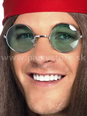 Okuliare - HIPPIE RETRO LENNON STYLE - zelené, strieborný rám