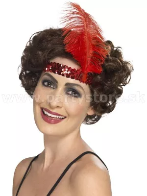 Čelenka - 20s FLAPPER DIAMOND - červená s ozdobným kameňom a perom