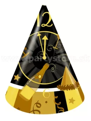 Klobúčiky - SILVESTROVSKÉ HODINY - GOLDEN TIME - 15 cm, 6 ks, papier