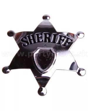 Odznak šerifská hviezda - SHERRIF - strieborný, 65 x 60 mm, kov