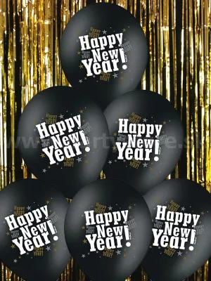 Balón metal 36 cm - HAPPY NEW YEAR! - čierny, balenie 1 kus, latex