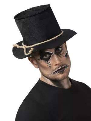 Klobúk cylinder - STRAŠIAK - čierny s povrazom, vrecovina