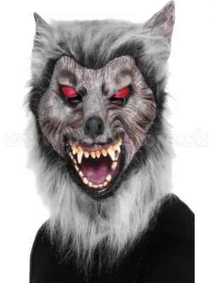 Maska - VLKOLAK - TULÁK SAMOTÁR - šedo čierna s plyšovou srsťou