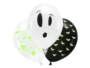 Balón pastel 27 cm - HALLOWEEN - BOO NEON UV - mix, bal. 3 ks