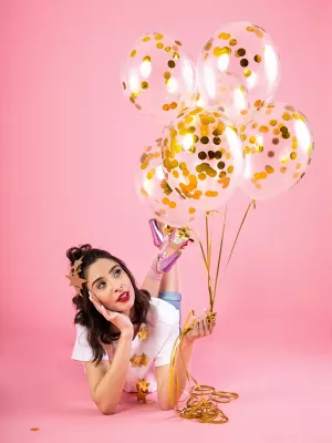Balón priezračný 30 cm - KONFETY ZLATÉ - balenie 6 ks, latex