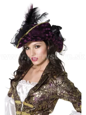 Klobúk - PIRÁTKA GRANUAILE - dámsky s čipkou a perom