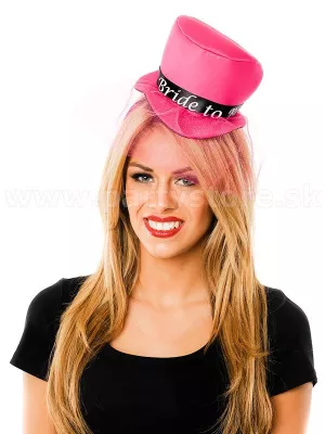 Mini Cylinder - BRIDE TO BE - s čelenkou, ružový s čiernou stuhou