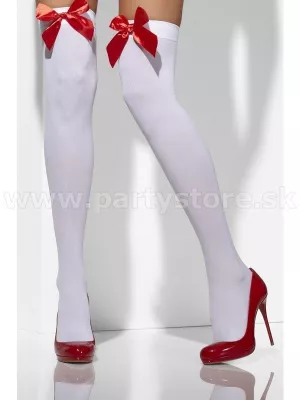 Pančuchy nepriehľadné - SEXY IMPRESS  biele s červenou mašličkou