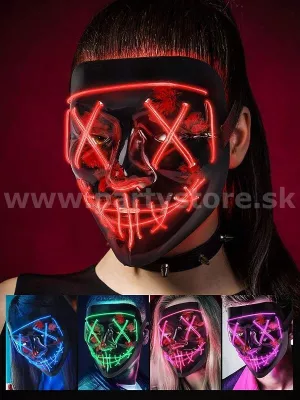 Maska svietiaca LED - PURGE RAVE PARTIES  čierna, červené svetlo