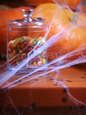 Pavučina - HALLOWEEN - biela s pavúkmi, 60 gram. syntetické vlákno