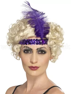 Čelenka - 20s FLAPPER DIAMOND - fialová s ozdobným kameňom a perom