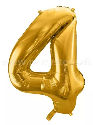 Balón - ČÍSLICA 4 - výška 86 cm, zlatý, fólia