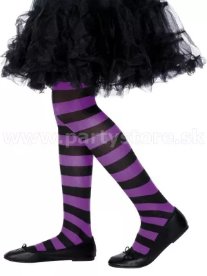 Pančuchy detské - PRUHOVANÉ - fialovo - čierne, nepriehľadné