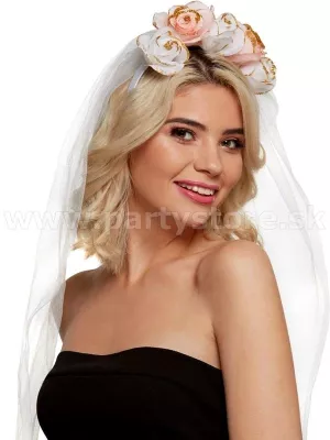 Čelenka tiara - BOHO BRIDE - kvetinová so závojom