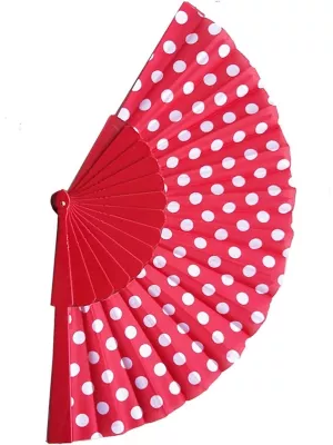 Vejár prenosný skladací - BODKOVANÝ - červený s bielymi bodkami