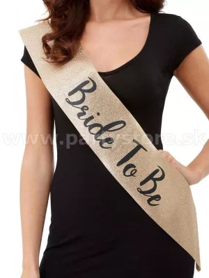 Šerpa - BRIDE TO BE DELUXE GLITTER zlatá trblietavá, čierna tlač