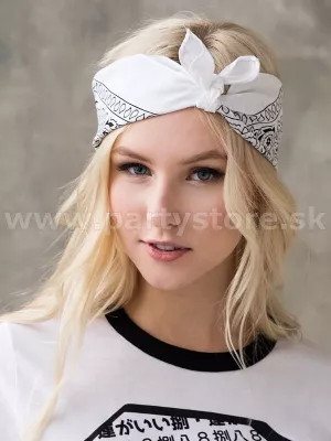 Šatka bandana - ROCK REBEL PAISLEY DESIGN - biela, 55 x 55 cm, bavlna