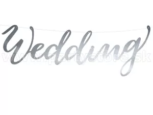 Banner - WEDDING- strieborný, 16,5 x 45 cm