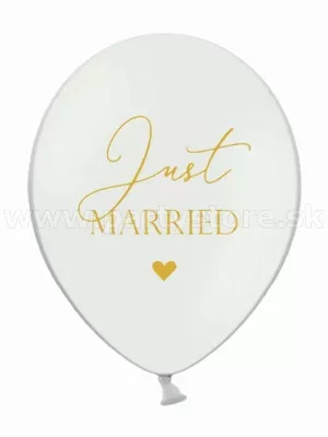Balón pastel 30 cm - JUST MARRIED - biely + zlatá potlač