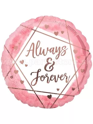 Balón fólia 46cm kruh - ALWAYS & FOREVER - ružovo biely, 1 kus