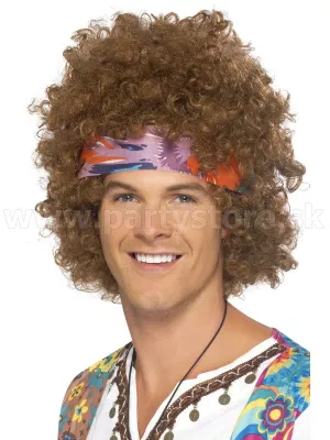 Parochňa - HIPPY AFRO - hnedá kučeravá s pestrofarebnou šatkou